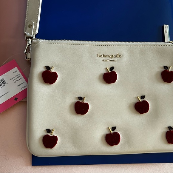 Unique NWT Kate Spade Apple Toss Flocked Pouch Wristlet - Picture 9 of 16